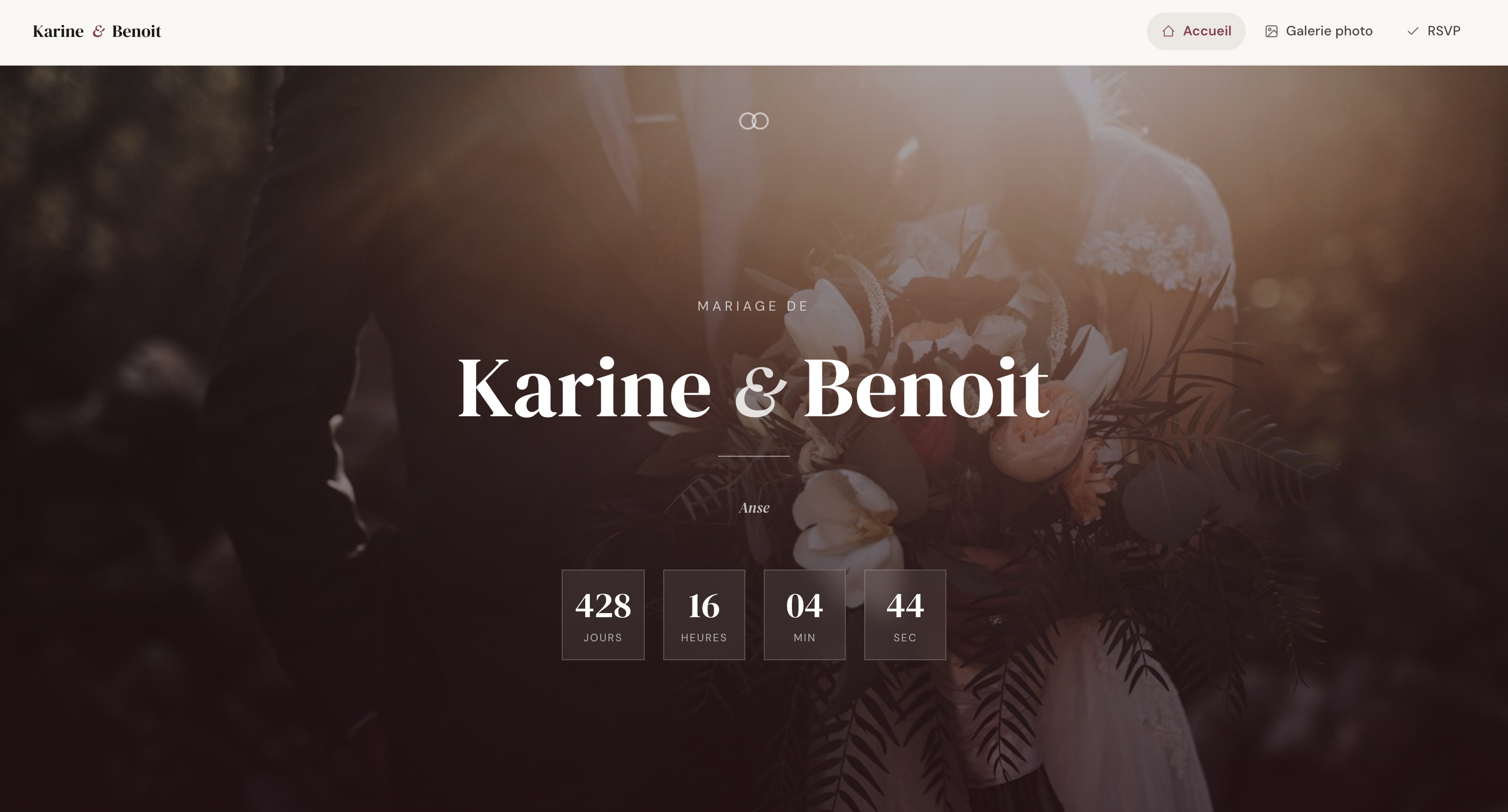 Karine and Benoit's wedding website shown on desktop